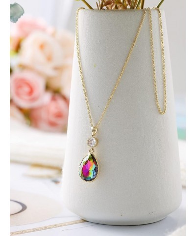 18 * 13MM Big Teardrop Crystal Pendant Dangle Necklaces and Earrings Jewelry Sets for Women Glod Plated May-Emerald-14K Gold ...