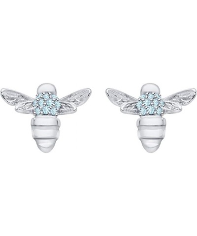 Cute Honey Bee Round Cut Gemstone 14K White Gold Plated honey Bumble Bee Stud Earrings created- aquamarine $18.89 Earrings