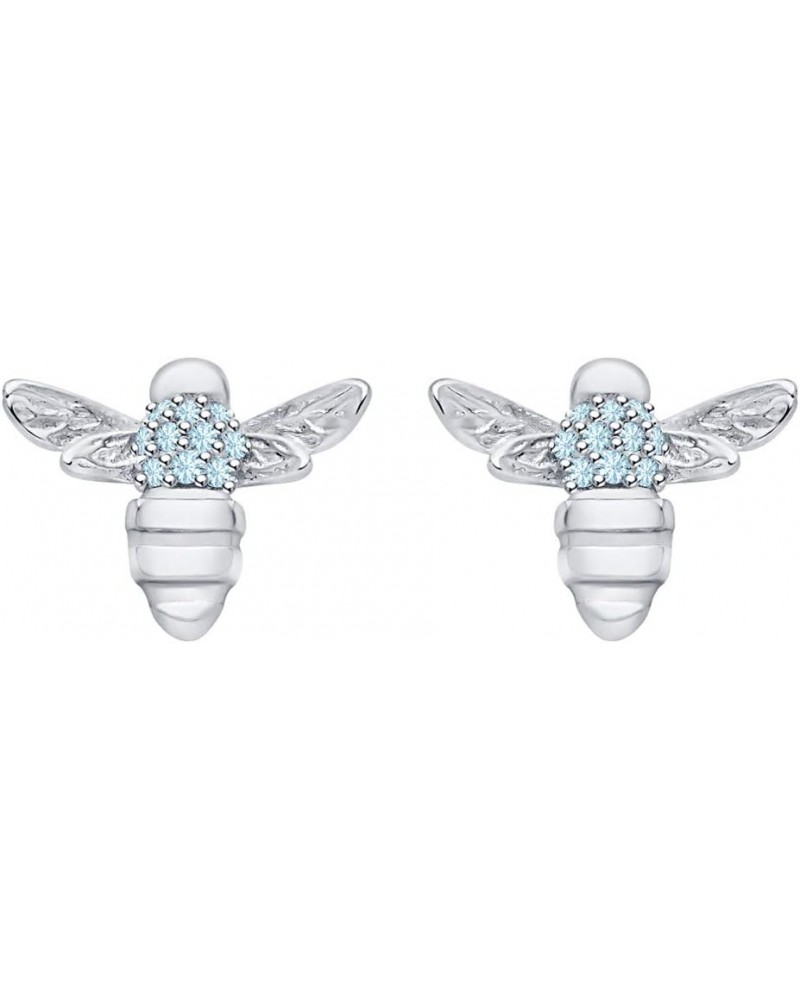 Cute Honey Bee Round Cut Gemstone 14K White Gold Plated honey Bumble Bee Stud Earrings created- aquamarine $18.89 Earrings