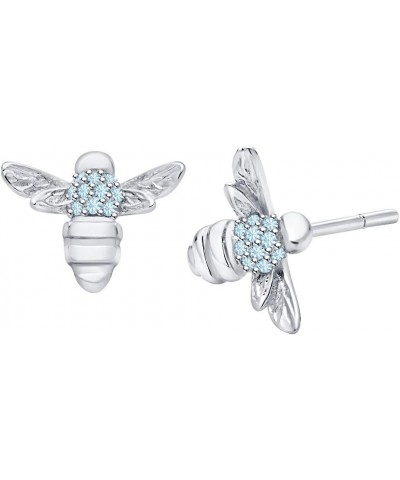 Cute Honey Bee Round Cut Gemstone 14K White Gold Plated honey Bumble Bee Stud Earrings created- aquamarine $18.89 Earrings