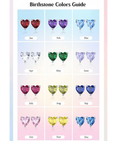 Mother's Day Gift, 925 Sterling Silver Birthstone Stud Earrings for Women Girls, Heart Cubic Zirconia Hypoallergenic Ear Stud...