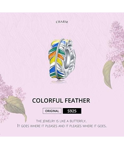 Feather Charm Original Authentic 925 Sterling Silver Colorful Enamel Crystal Angel Feather Charm Animal Charms for Bracelets ...