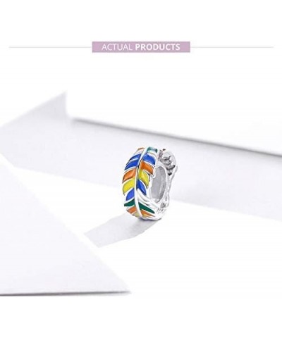 Feather Charm Original Authentic 925 Sterling Silver Colorful Enamel Crystal Angel Feather Charm Animal Charms for Bracelets ...