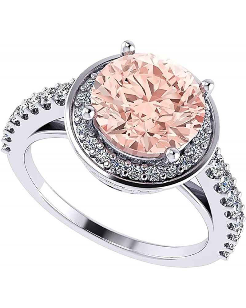 2.00ct Simulated Morganite Round Halo Engagement Ring w/Pure Brilliance Zirconia in Sterling Silver Round $19.73 Rings