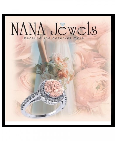 2.00ct Simulated Morganite Round Halo Engagement Ring w/Pure Brilliance Zirconia in Sterling Silver Round $19.73 Rings