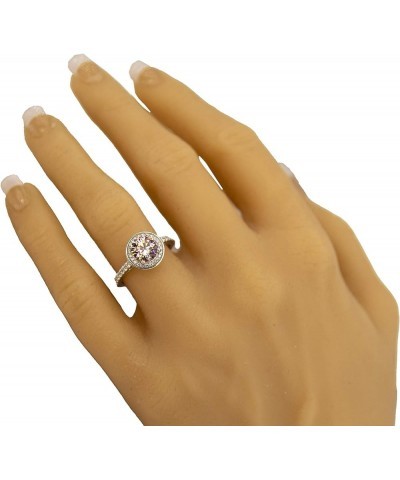 2.00ct Simulated Morganite Round Halo Engagement Ring w/Pure Brilliance Zirconia in Sterling Silver Round $19.73 Rings