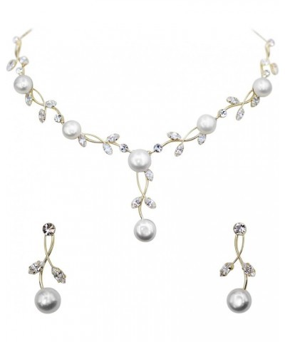 Gorgeous CZ Crystal Genuine Freshwater pearls Floral Necklace Earrings Set Clear/Gold-plated $18.58 Jewelry Sets