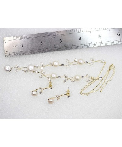 Gorgeous CZ Crystal Genuine Freshwater pearls Floral Necklace Earrings Set Clear/Gold-plated $18.58 Jewelry Sets