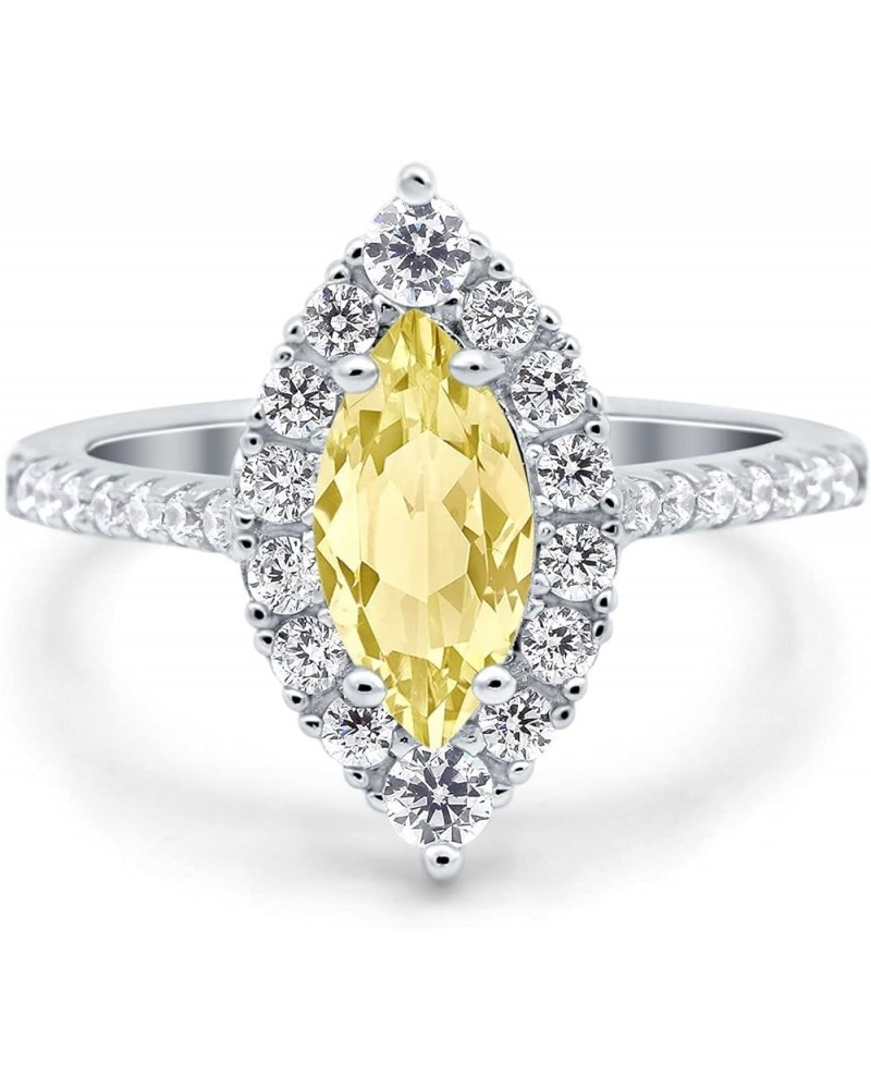 Halo Marquise Art Deco Engagement Wedding Bridal Ring Round Simulated Cubic Zirconia 925 Sterling Silver Simulated Yellow CZ ...