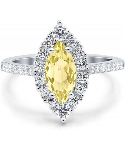 Halo Marquise Art Deco Engagement Wedding Bridal Ring Round Simulated Cubic Zirconia 925 Sterling Silver Simulated Yellow CZ ...