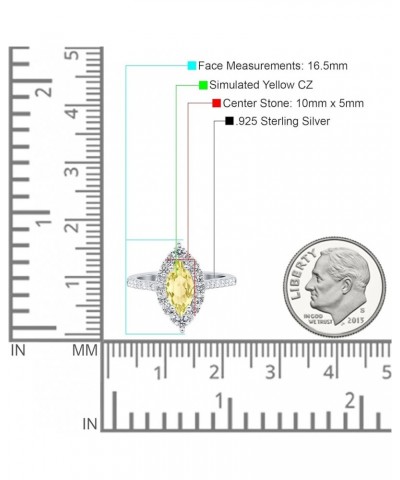 Halo Marquise Art Deco Engagement Wedding Bridal Ring Round Simulated Cubic Zirconia 925 Sterling Silver Simulated Yellow CZ ...