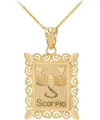 10K Yellow Gold Filigree-Style Rectangular Frame Zodiac Sign Pendant Necklace - Choice of Length and Zodiac Sign Scorpio $95....