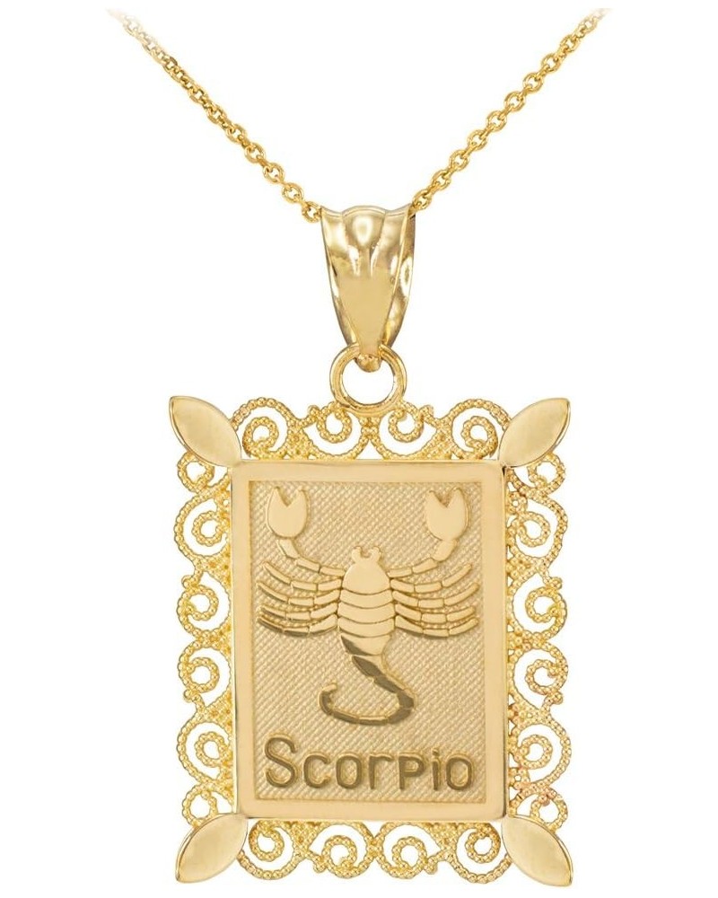 10K Yellow Gold Filigree-Style Rectangular Frame Zodiac Sign Pendant Necklace - Choice of Length and Zodiac Sign Scorpio $95....