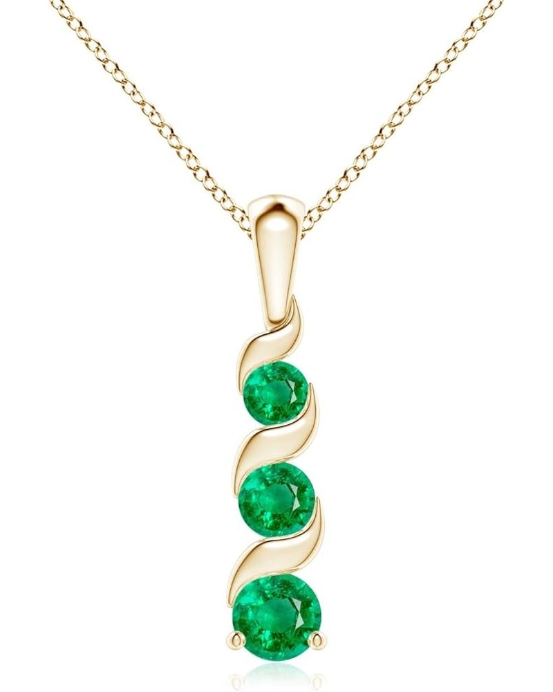 Natural Emerald Three Stone Pendant Necklace for Women, Girls in 14K Solid Gold/Sterling Silver | May Birthstone | Jewelry Gi...