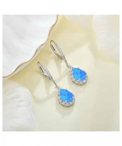 Created Opal Earrings 925 Sterling Silver Leverback Drop Dangle Earrings with 5A Cubic Zirconia Jewelry Gift for Women B blue...