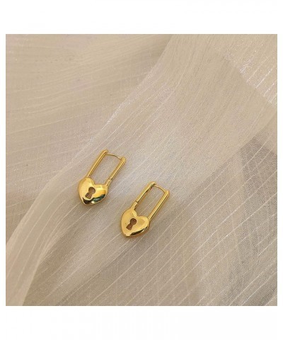 Gold Heart Stud Earrings Chunky Thin Lines Safety Pin Heart Earrings for Women Girls Safety Pin $10.07 Earrings