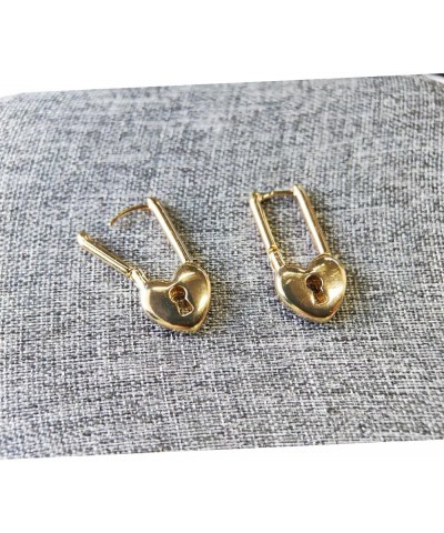 Gold Heart Stud Earrings Chunky Thin Lines Safety Pin Heart Earrings for Women Girls Safety Pin $10.07 Earrings