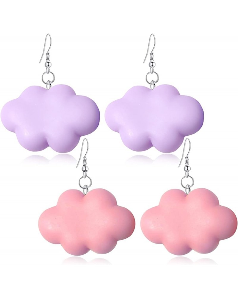 2 Pairs Handmade Lightweight Simple Lovely Resin White Clouds Dangle Drop Earrings Sets for Women Girls Summer Sky Cloud Weat...