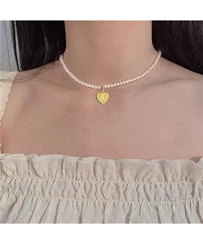 Gold Initial Pearl Necklace for Women Dainty Round Brides White Chain Choker Handmade Vintage Jewelry for Teen Girls K $5.50 ...