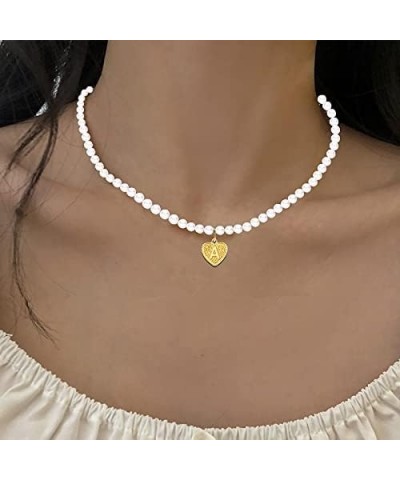 Gold Initial Pearl Necklace for Women Dainty Round Brides White Chain Choker Handmade Vintage Jewelry for Teen Girls K $5.50 ...