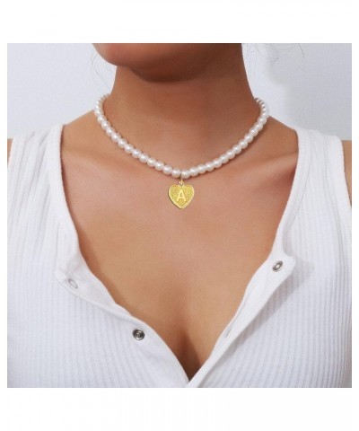 Gold Initial Pearl Necklace for Women Dainty Round Brides White Chain Choker Handmade Vintage Jewelry for Teen Girls K $5.50 ...