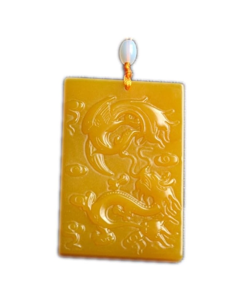 Natural Feng Shui Yellow Jade Necklace Pendant for Women Genuine Yoga Dragon and Phoenix Jade Plaque Fashion Auspicious $20.8...