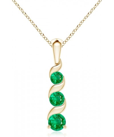 Natural Emerald Three Stone Pendant Necklace for Women, Girls in 14K Solid Gold/Sterling Silver | May Birthstone | Jewelry Gi...