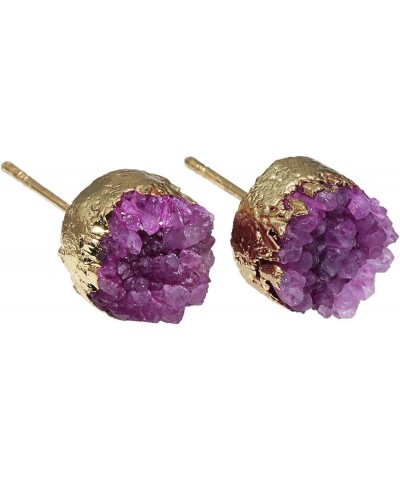 Women's Natural Agate Quartz Geode Druzy Stud Earrings for Women Agated Drusy Purple $10.96 Earrings