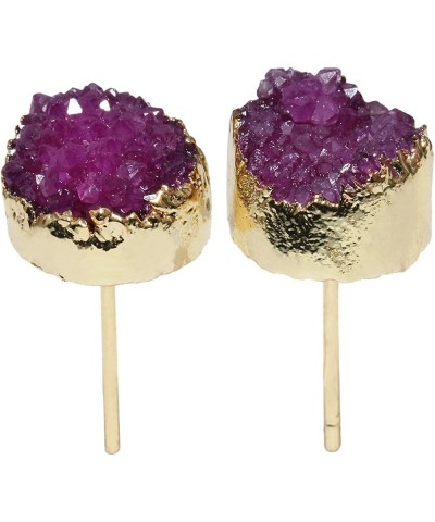 Women's Natural Agate Quartz Geode Druzy Stud Earrings for Women Agated Drusy Purple $10.96 Earrings