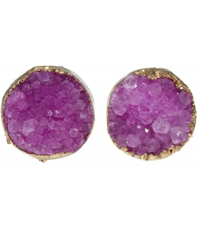 Women's Natural Agate Quartz Geode Druzy Stud Earrings for Women Agated Drusy Purple $10.96 Earrings