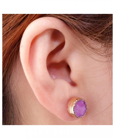 Women's Natural Agate Quartz Geode Druzy Stud Earrings for Women Agated Drusy Purple $10.96 Earrings