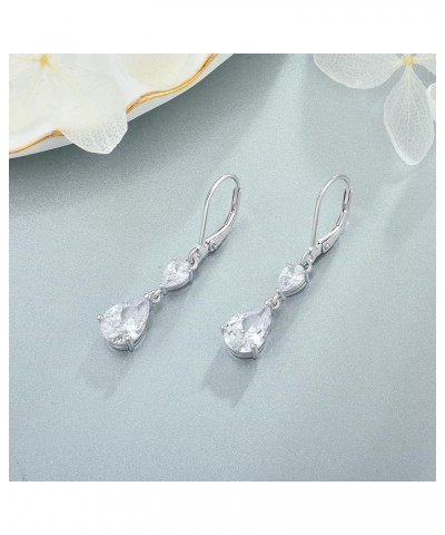 925 Sterling Silver Pear Cut Birthstone Earrings, Teardrop Dangle Leverback Earrings for Women, Prom Jewelry Gifts 04-diamond...