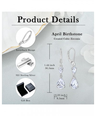 925 Sterling Silver Pear Cut Birthstone Earrings, Teardrop Dangle Leverback Earrings for Women, Prom Jewelry Gifts 04-diamond...