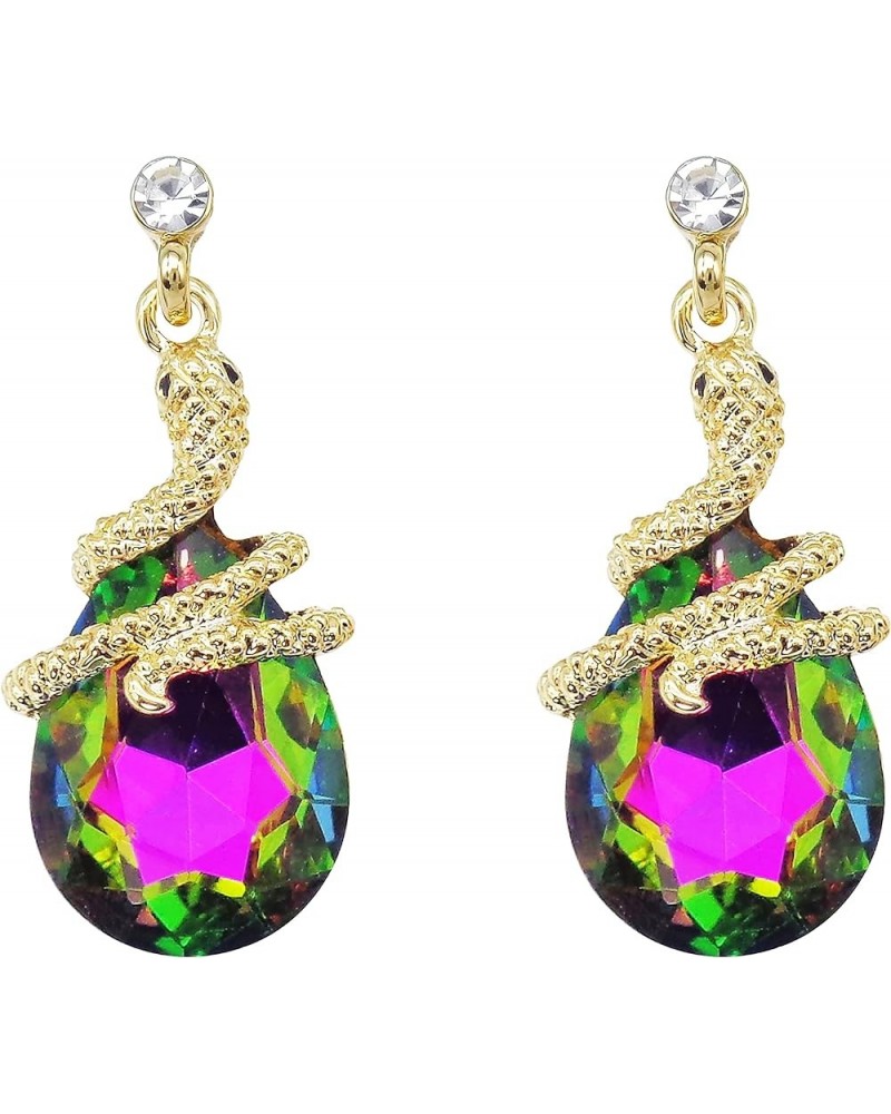 18k Gold Plated Crystal Multicolor Pear Shape Zircon Snake Drop Dangle Earrings colorful $9.85 Earrings