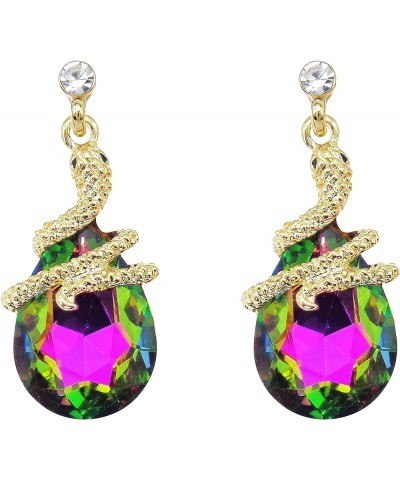 18k Gold Plated Crystal Multicolor Pear Shape Zircon Snake Drop Dangle Earrings colorful $9.85 Earrings