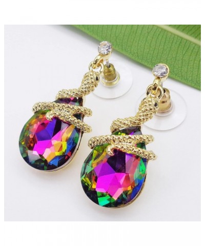 18k Gold Plated Crystal Multicolor Pear Shape Zircon Snake Drop Dangle Earrings colorful $9.85 Earrings