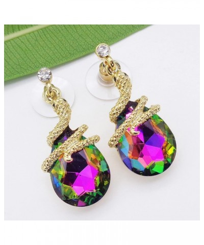 18k Gold Plated Crystal Multicolor Pear Shape Zircon Snake Drop Dangle Earrings colorful $9.85 Earrings