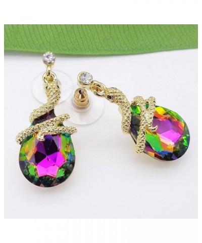 18k Gold Plated Crystal Multicolor Pear Shape Zircon Snake Drop Dangle Earrings colorful $9.85 Earrings