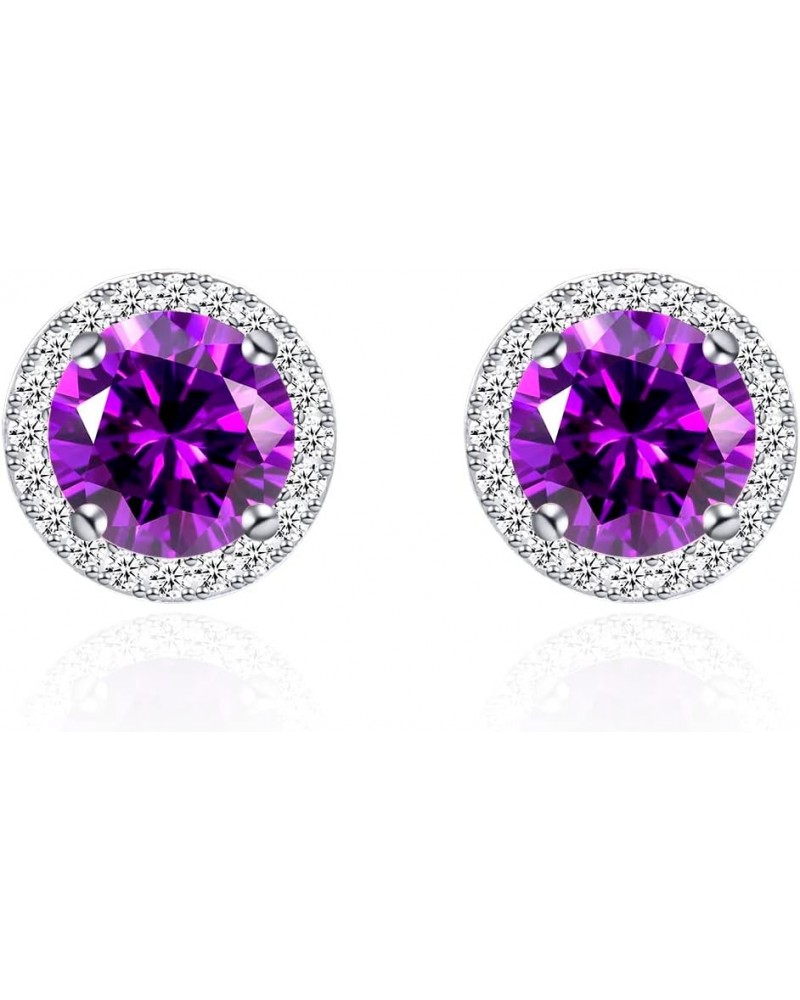 Bright 8MM,10MM Cubic Zirconia Crystal Stud Earrings Round Pierced Earrings For Women Girls 10MM-Purple $9.27 Earrings