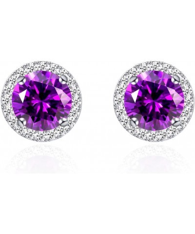 Bright 8MM,10MM Cubic Zirconia Crystal Stud Earrings Round Pierced Earrings For Women Girls 10MM-Purple $9.27 Earrings