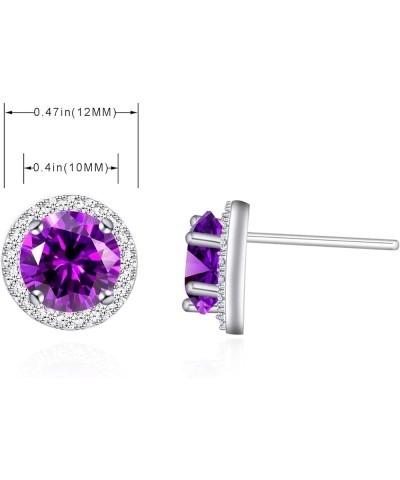 Bright 8MM,10MM Cubic Zirconia Crystal Stud Earrings Round Pierced Earrings For Women Girls 10MM-Purple $9.27 Earrings