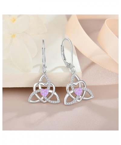 Celtic knot Earrings Trinity Knot Leverback 925 Sterling Silver Dangle Drop Earring for Women Heart Birthstones Jewelry Gifts...