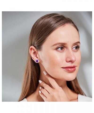 Bright 8MM,10MM Cubic Zirconia Crystal Stud Earrings Round Pierced Earrings For Women Girls 10MM-Purple $9.27 Earrings