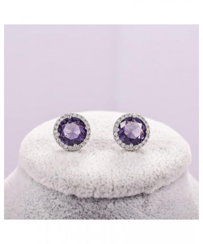 Bright 8MM,10MM Cubic Zirconia Crystal Stud Earrings Round Pierced Earrings For Women Girls 10MM-Purple $9.27 Earrings