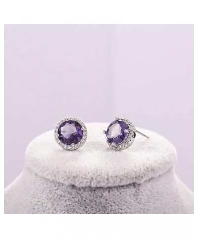 Bright 8MM,10MM Cubic Zirconia Crystal Stud Earrings Round Pierced Earrings For Women Girls 10MM-Purple $9.27 Earrings