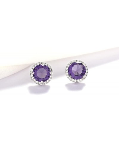 Bright 8MM,10MM Cubic Zirconia Crystal Stud Earrings Round Pierced Earrings For Women Girls 10MM-Purple $9.27 Earrings