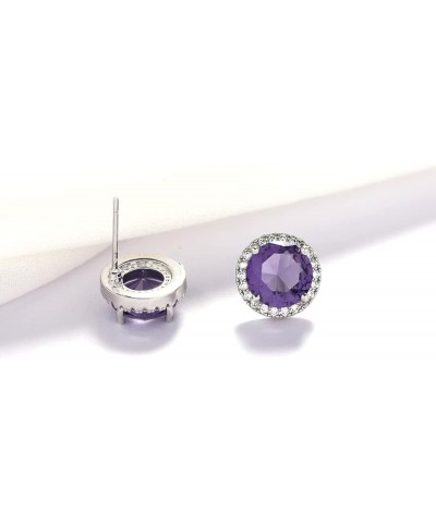 Bright 8MM,10MM Cubic Zirconia Crystal Stud Earrings Round Pierced Earrings For Women Girls 10MM-Purple $9.27 Earrings