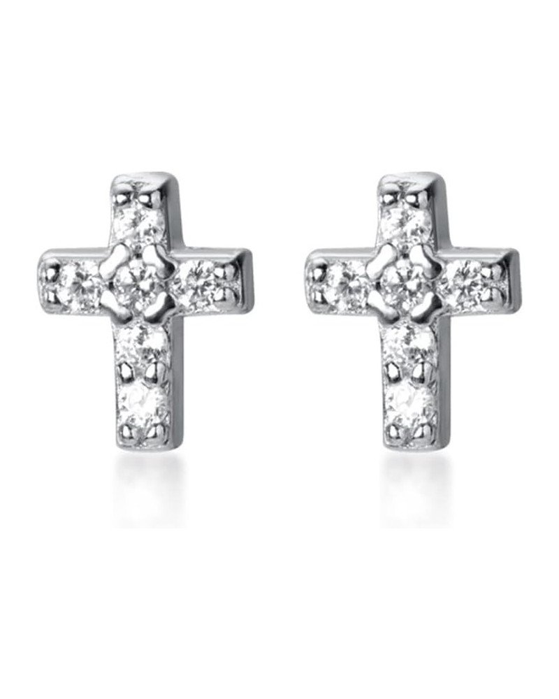 Cubic Zirconia Jesus Cross Mini Stud Earrings 925 Sterling Silver for Women Girls Hypoallergenic Simple Mother Wife Friends B...