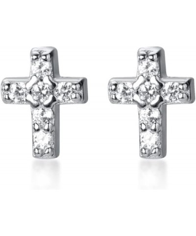 Cubic Zirconia Jesus Cross Mini Stud Earrings 925 Sterling Silver for Women Girls Hypoallergenic Simple Mother Wife Friends B...