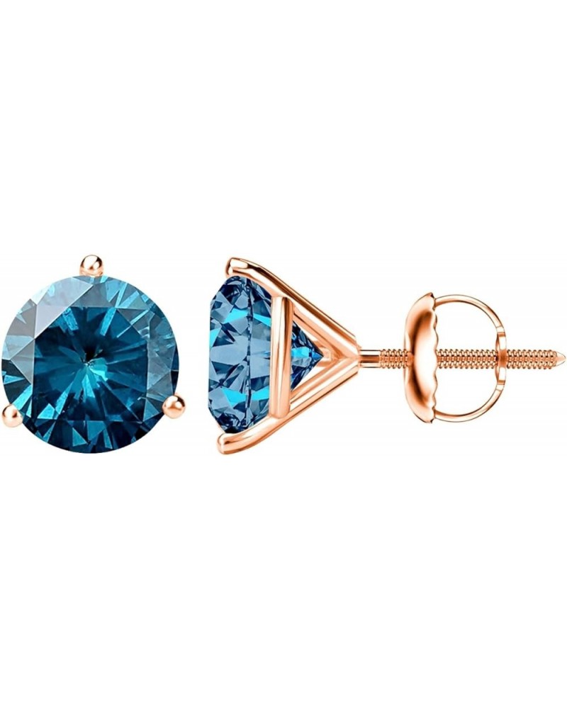 1/2-10 Carat Total Weight Blue Diamond Stud Earrings 3 Prong Screw Back 1.5 Carat 14K Rose Gold $1.00 Earrings